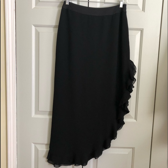 JS Collections Ruffled Slit Side Lined Skirt Black Size 10 - Picture 1 of 5
